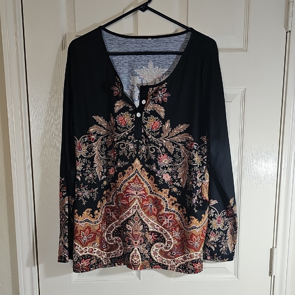 New Whimseygoth Paisley Womens Boho Floral Women's Top XL